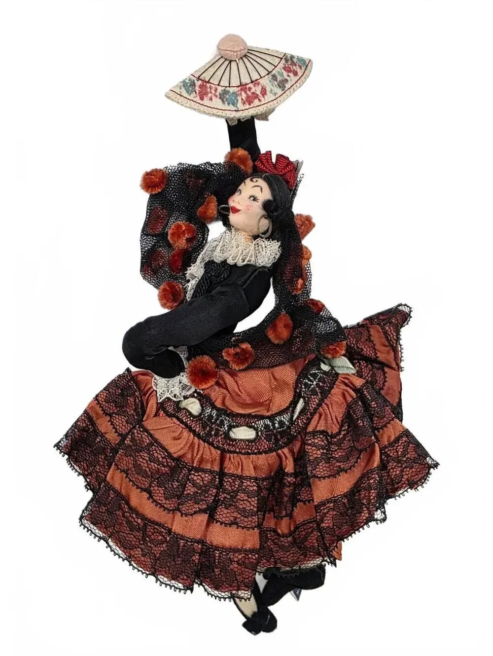 Vintage Spanish Flamenco Dancer Cloth Doll Madrid Tag 11.75 Inch